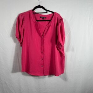 Adrienne Vittadini Women's Pink Short Sleeve Button up/down top sz XL